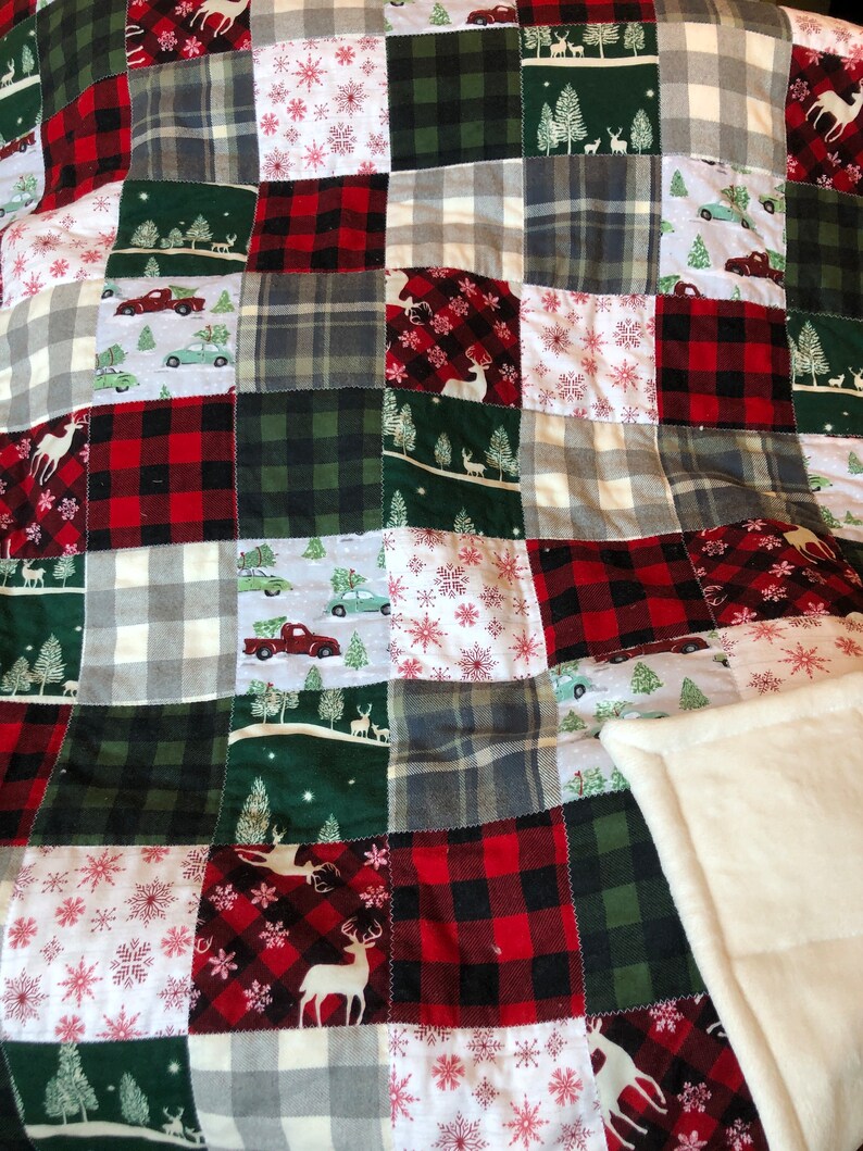 Christmas Quilt Christmas Lap Blanket Reindeer Christmas Etsy