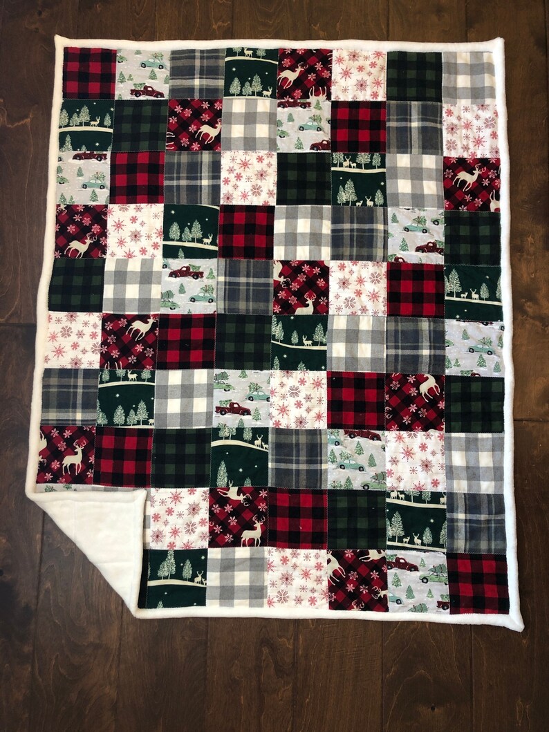 Christmas Quilt Christmas Lap Blanket Reindeer Christmas Etsy
