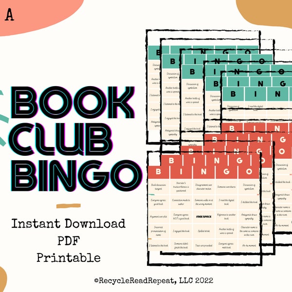 Digital Book Club Bingo Game: SET A - Instant, Printable, PDF