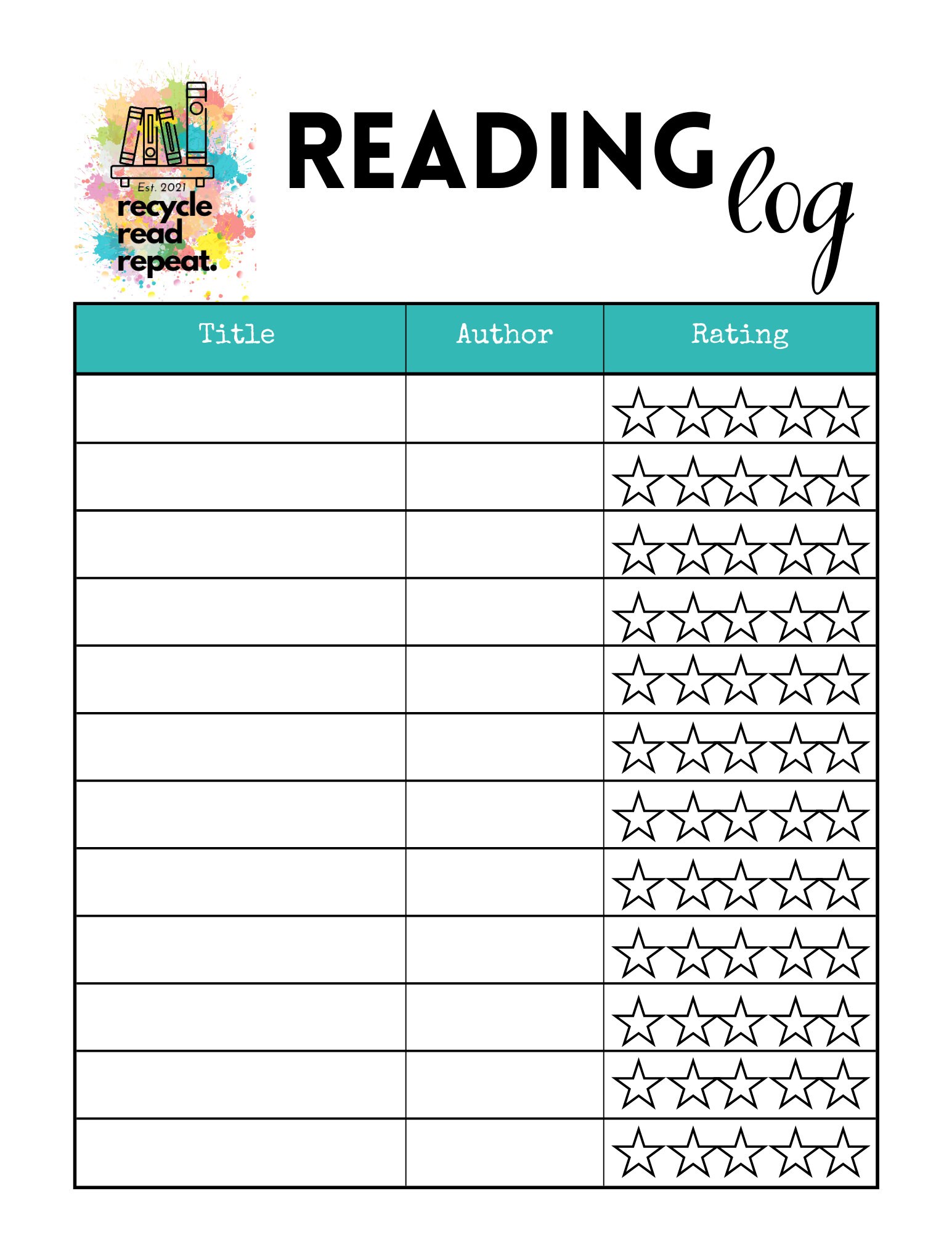 Reading Log: Printable &amp; Editable PDF - Etsy
