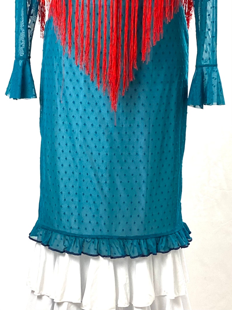 transparent turquoise Lace skirt for wearing over of a flamenco skirt polka dots