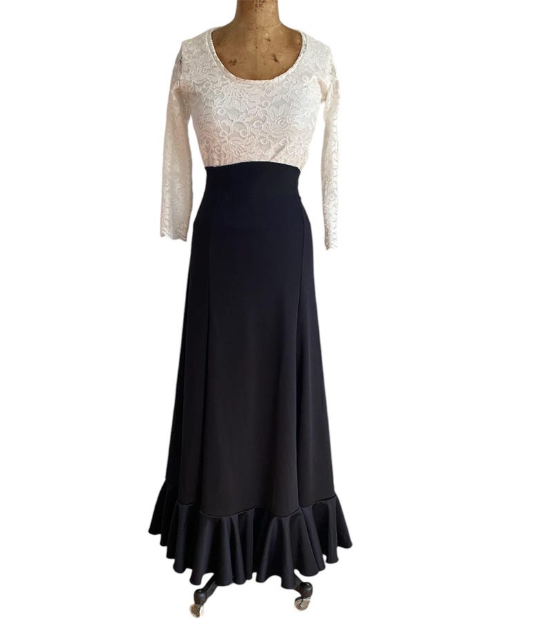 Black Wide Long Flamenco Skirt With One Ruffle Etsy