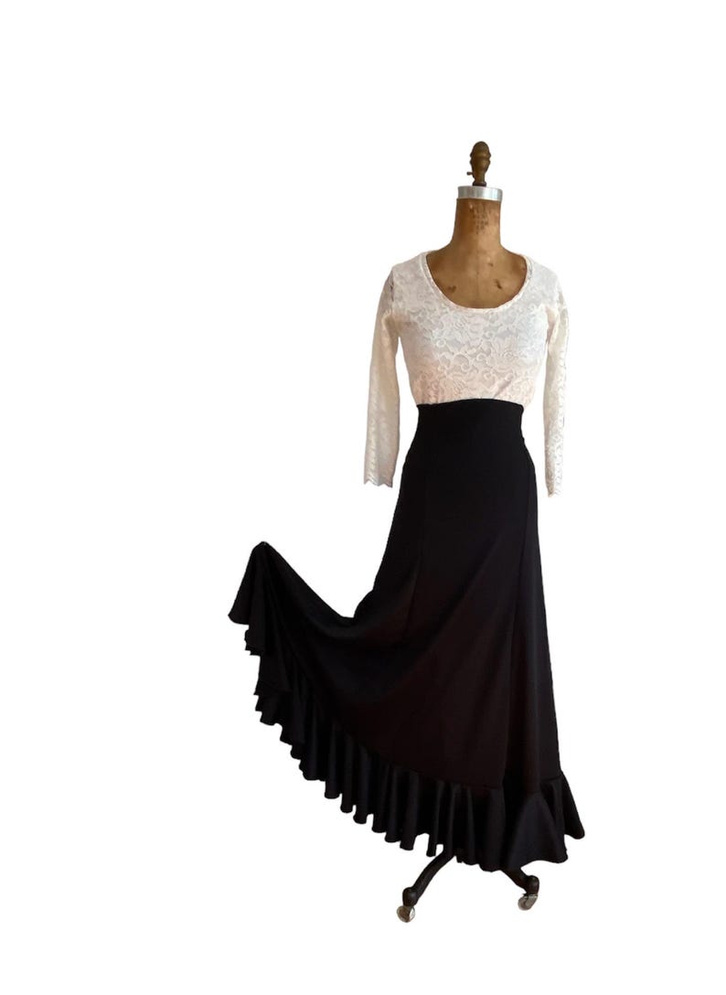 Black Wide Long Flamenco Skirt With One Ruffle Etsy