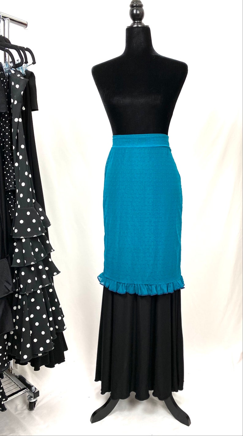 transparent turquoise Lace skirt for wearing over of a flamenco skirt polka dots