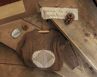 Kids Classic Vintage Chunky Knit Sweater with Belly Patch for Autumn and Winter
