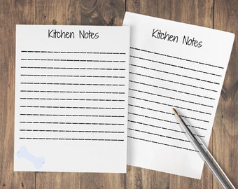 Kitchen Notes, Lined Notepad, Note Paper, 50 Page, 5x4