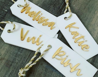 Custom name tags, acrylic tags, stocking tags, personalized name tags, gift tags, name tags, 3D tag