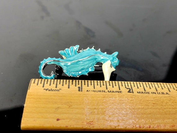 Teal enamel seahorse brooch,something blue for br… - image 4