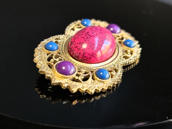 Gold multi color cabochon gem brooch,gem brooch, … - image 6