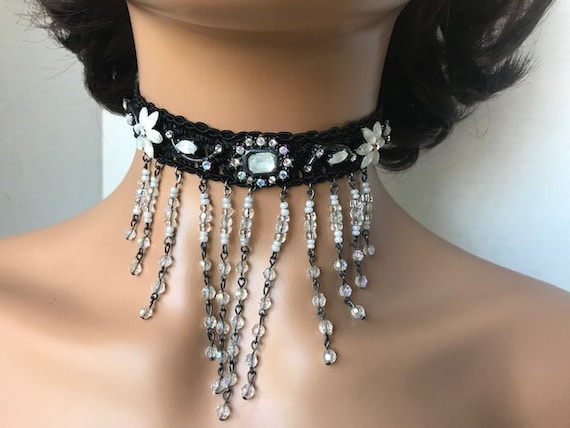 Blue Velvet Choker , Filigree Choker Necklace , Pastel Goth Choker ,  Aquamarine Choker Necklace , Victorian Choker With Swarvaski Crystal 