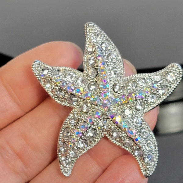 sparkling starfish brooch pin,colorful rhinestones star brooch,beach brooch starfish,1st anniversary gift for wife