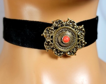 zwart fluwelen sunburst charme choker, edelsteen choker