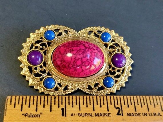 Gold multi color cabochon gem brooch,gem brooch, … - image 4