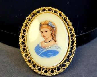 Vintage Porcelain cameo brooch pin,cameo brooch victorian