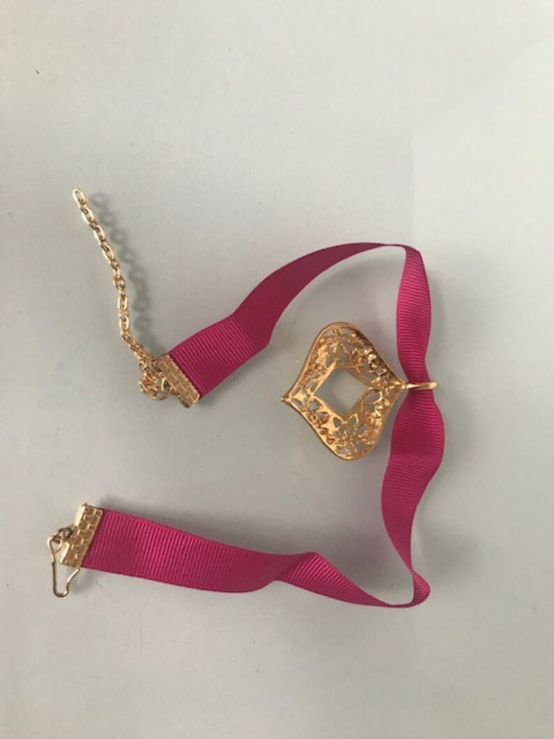 Gift for Her Gold Rhombus Ribbon Choker and Pendant 21st birthday gift for her Pink ribbon choker Ribbon choker necklace