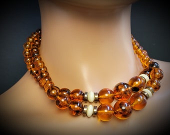 Gold Celluloid double Strand lucite necklace, Necklace Multi Strand Statement Necklace for Wife