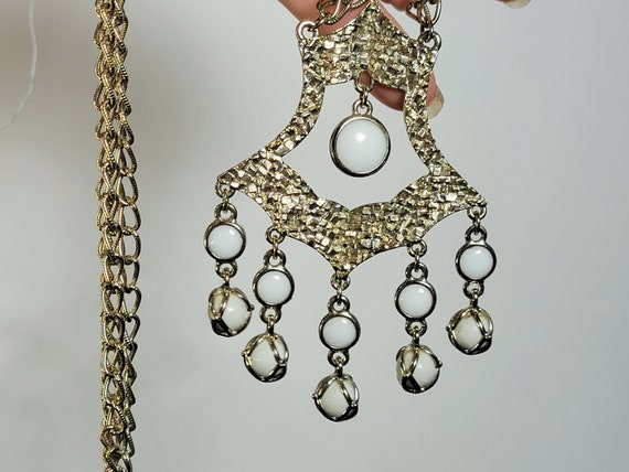 Vintage pearl drop chandelier necklace,pearl drop… - image 7