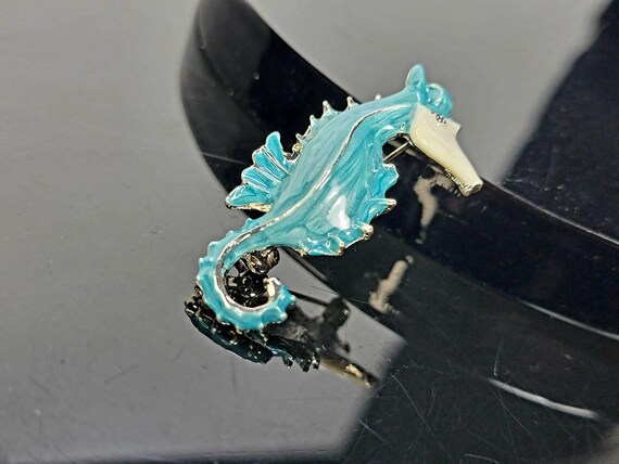 Teal enamel seahorse brooch,something blue for br… - image 5