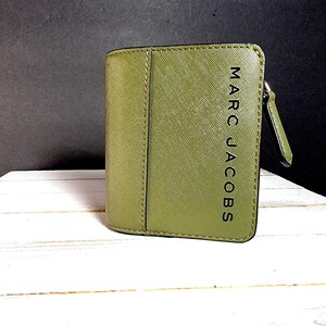 Cartera plegable vintage de piel color caqui Marc Jacobs, cartera de diseñador para hombre, cartera de piel auténtica, cartera plegable de piel auténtica