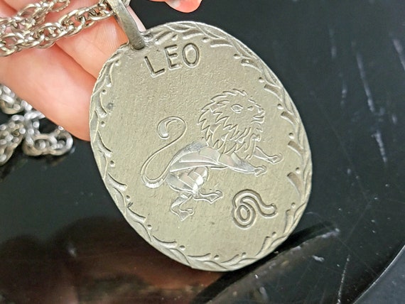 Hand Engraved Pewter LEO Astrology Zodiac Pendant… - image 1