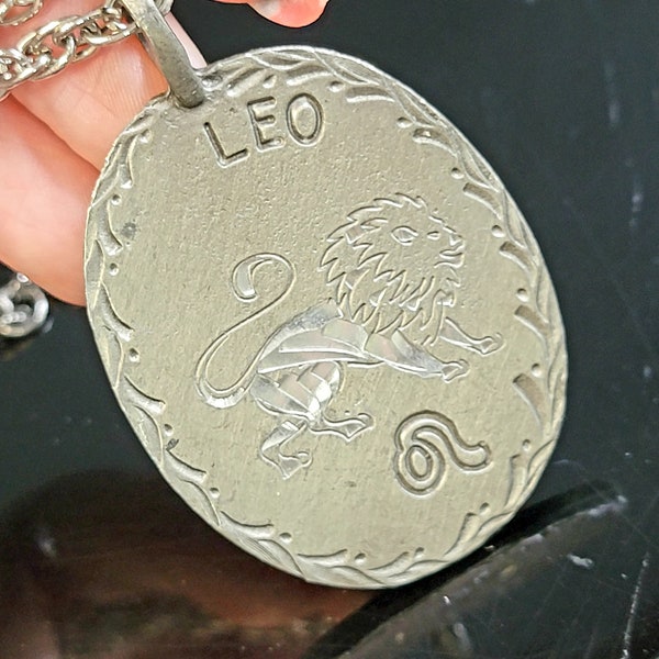 Hand Engraved Pewter LEO Astrology Zodiac Pendant Necklace,Cancer zodiac, LEO Zodiac Jewelry Birthday Gifts,Personalized zodiac