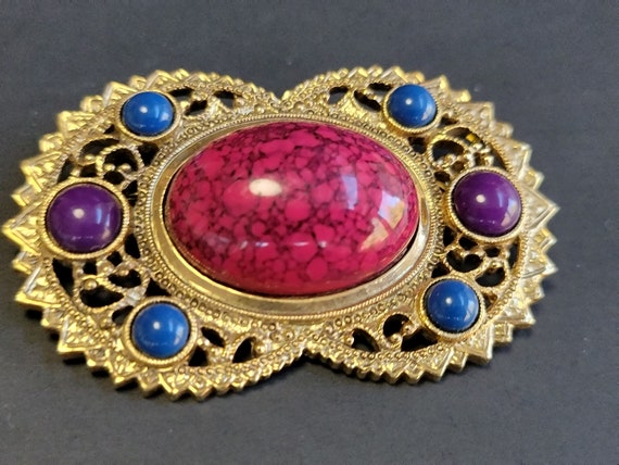 Gold multi color cabochon gem brooch,gem brooch, … - image 8