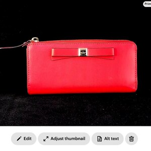 Auténtica cartera Kate Spade de piel color rojo coral con cremallera y lazo, cartera Kate Spade grande roja de alta calidad para mujer, cartera roja grande vintage.
