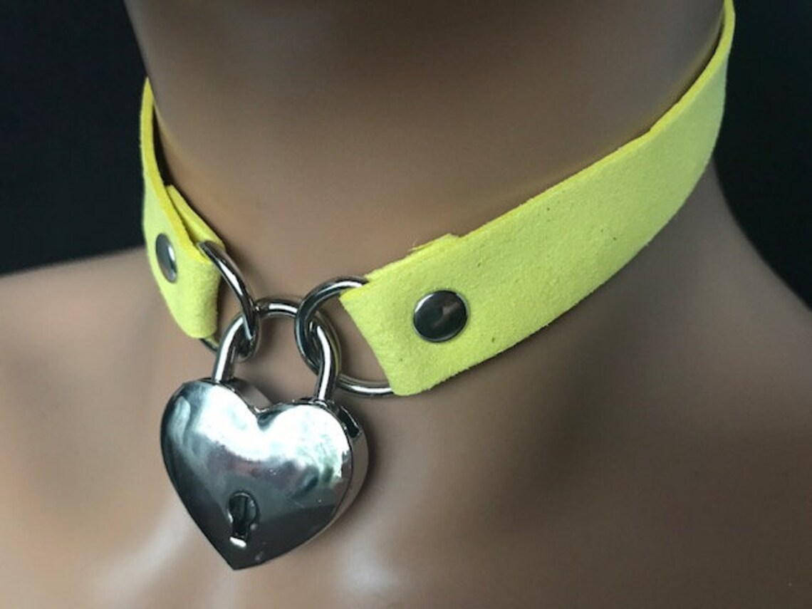 Yellow heart padlock choker necklace with key Heart padlock Etsy