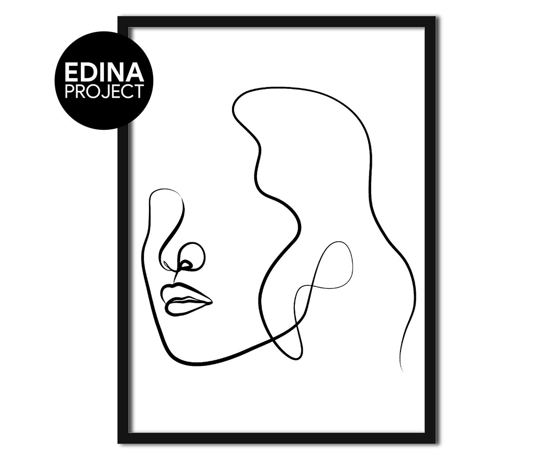 Woman Face Lines Art Print, Female Line Art Illustration, Wall Frame ...