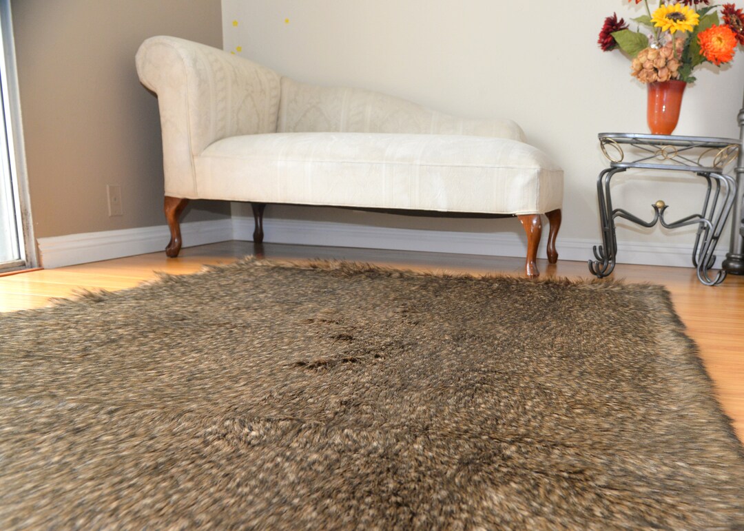 Small Fur Rug Rectangle Wolf Rectangle Fur Area Rug Lodge Cabin Faux Fur Decors USA - Etsy