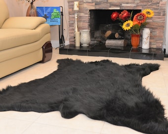 Black Bear Fur Rug Synthetic Faux Furry Accent Rug