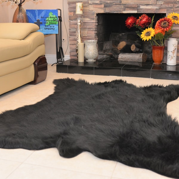 Black Bear Fur Rug Synthetic Faux Furry Accent Rug