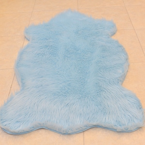 Baby Blue Nursery Area Rug Sky Blue Furry Imitate Fur Kids Room Rug Decors Sheep
