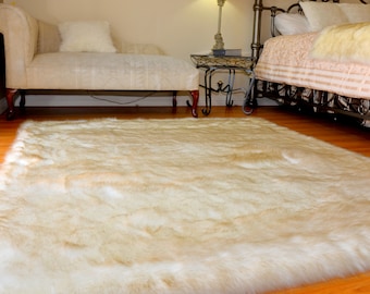 Gold Tip Faux Fur Area Rug, Plush Polar Bear Design, 5' x 7'