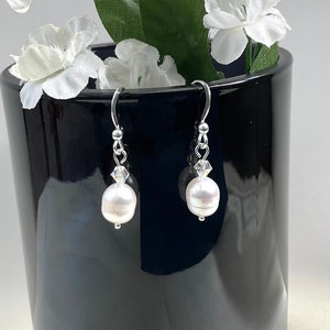 Freshwater Natural Pearl Earrings, with Swarovski Crystal Sparkle
