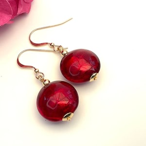 Ruby Red Murano Glass Earrings: 24kt Gold Core Venetian Earrings