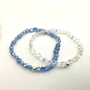 Tanzanite Blue Crystal Bracelet: Faceted Glass Beads, Sterling Silver Accents