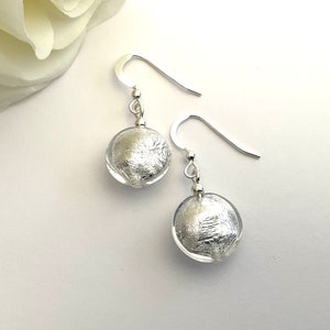 Silver Crystal Murano Glass Earrings with Sterling Silver Beads and Earwires Ideal Gift or Special Occasion Wear