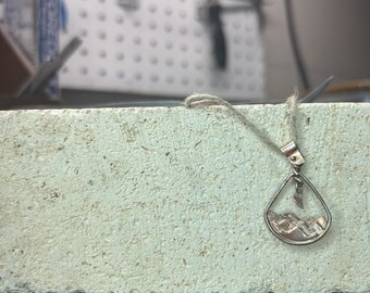 Silver Teardrop Mountain and Moon Pendant