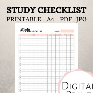 Study Checklist, Study Planner, Revision Planner- A4 Planner Inserts, Printable Planner, Exam Planner