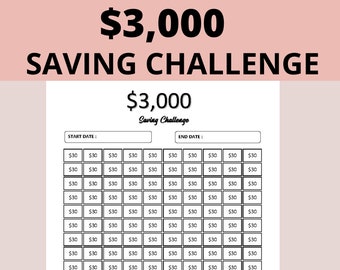 3000 Savings Challenge Tracker Printable, Saving Tracker, Money Saving, Instant Download