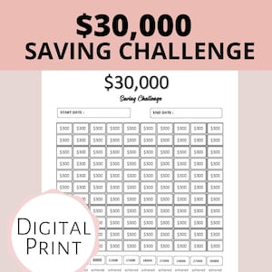 30000 Savings Challenge, House Saving Tracker, Financial Planner, Money Saving Plan, 30K Challenge, Instant Download, Dream Come True Saving