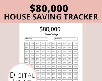 80000 Savings Challenge, 80K Challenge, House Saving Plan, Money Saving Tracker, Emergency Fund Saving Tracker, Financial Planner