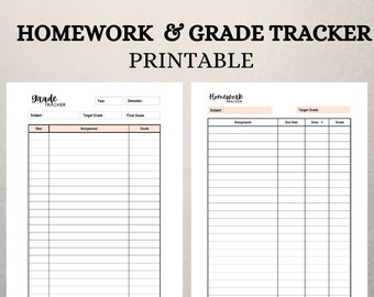 Homework and Grade Tracker Printable - A4 Planner Inserts, College Student Planner, Homework Planner, Assignment Tracker