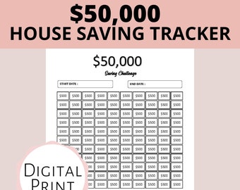 50000 Savings Challenge, House Saving Tracker, Money Saving Plan, 50K Challenge, Emergency Fund Saving Planner, Financial Planner