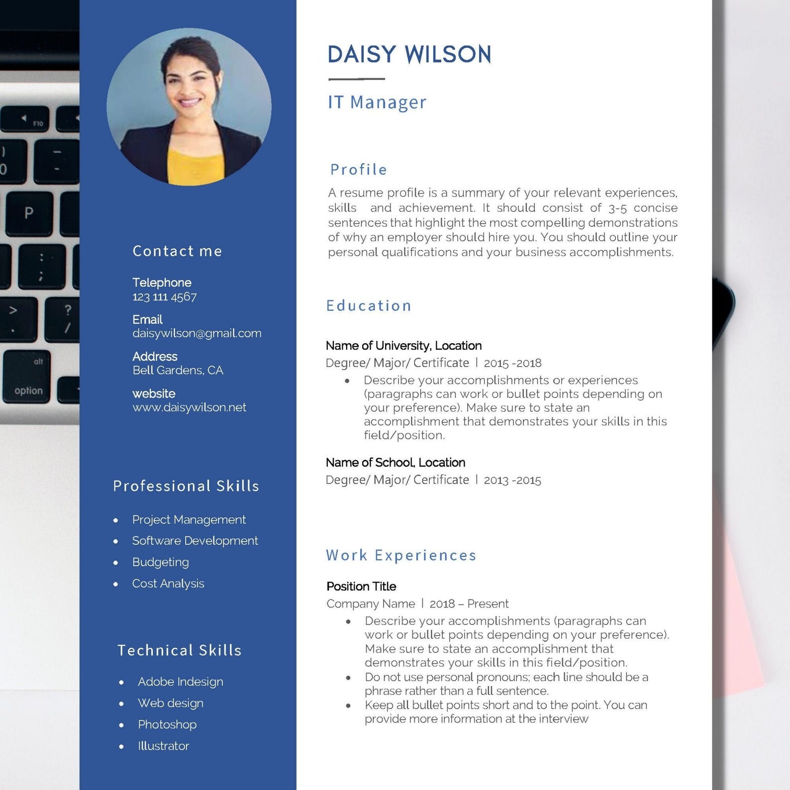Professional CV Template for Word With Photo, Modern Resume Template ...