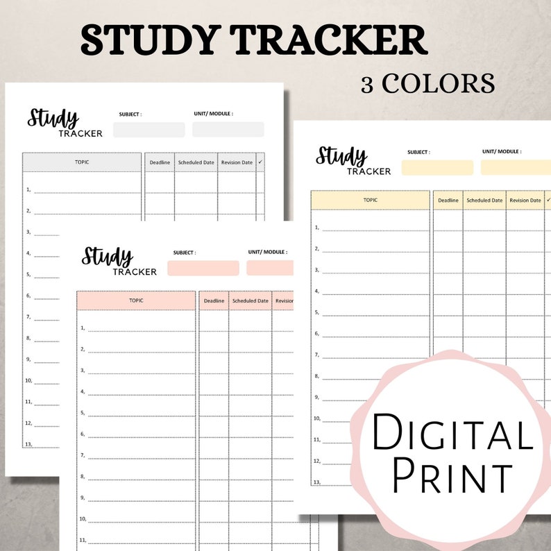 Study Tracker Study Planner Revision List A4 Planner - Etsy