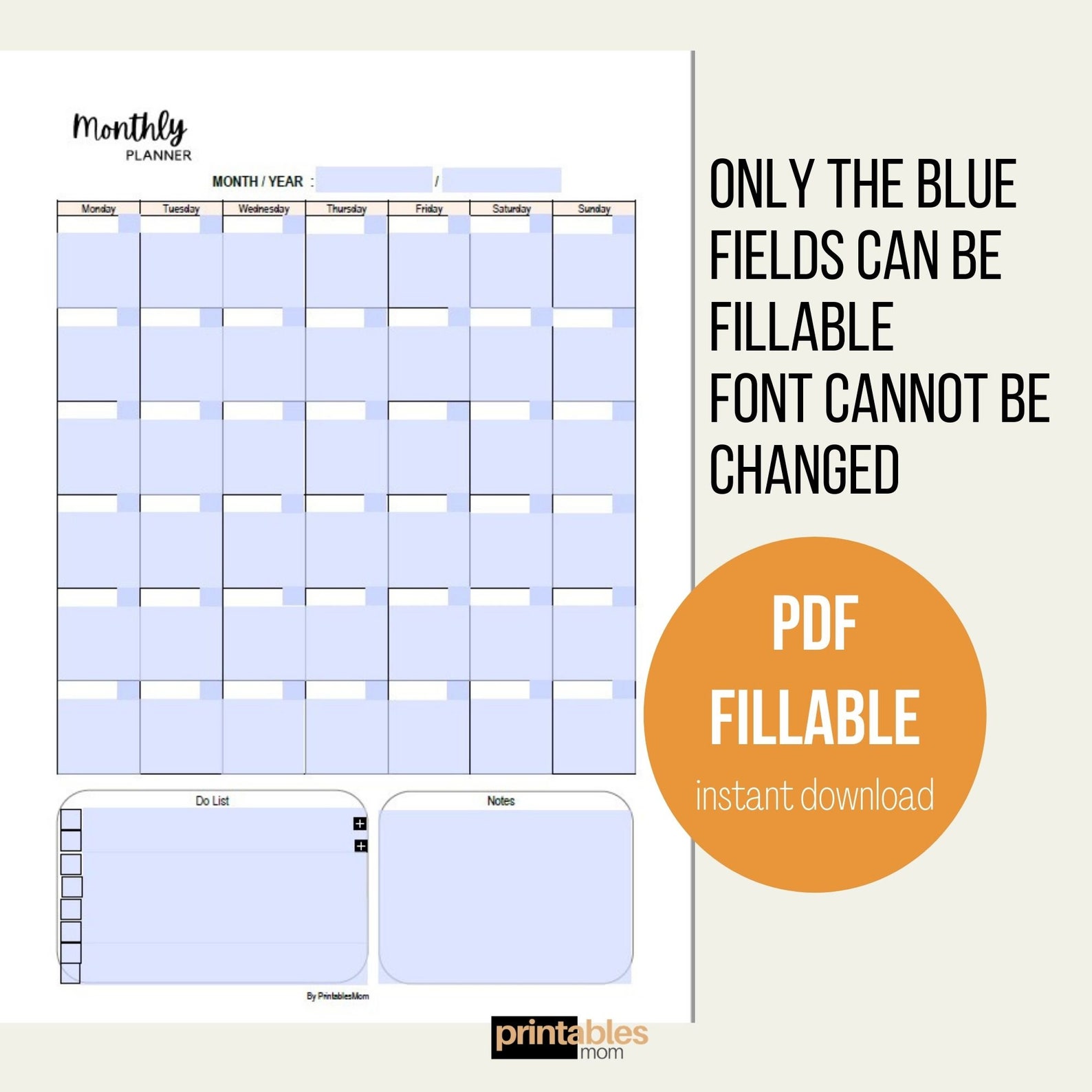 Monthly Planner Minimalist Monthly Template Fillable Planner Monthly Do ...
