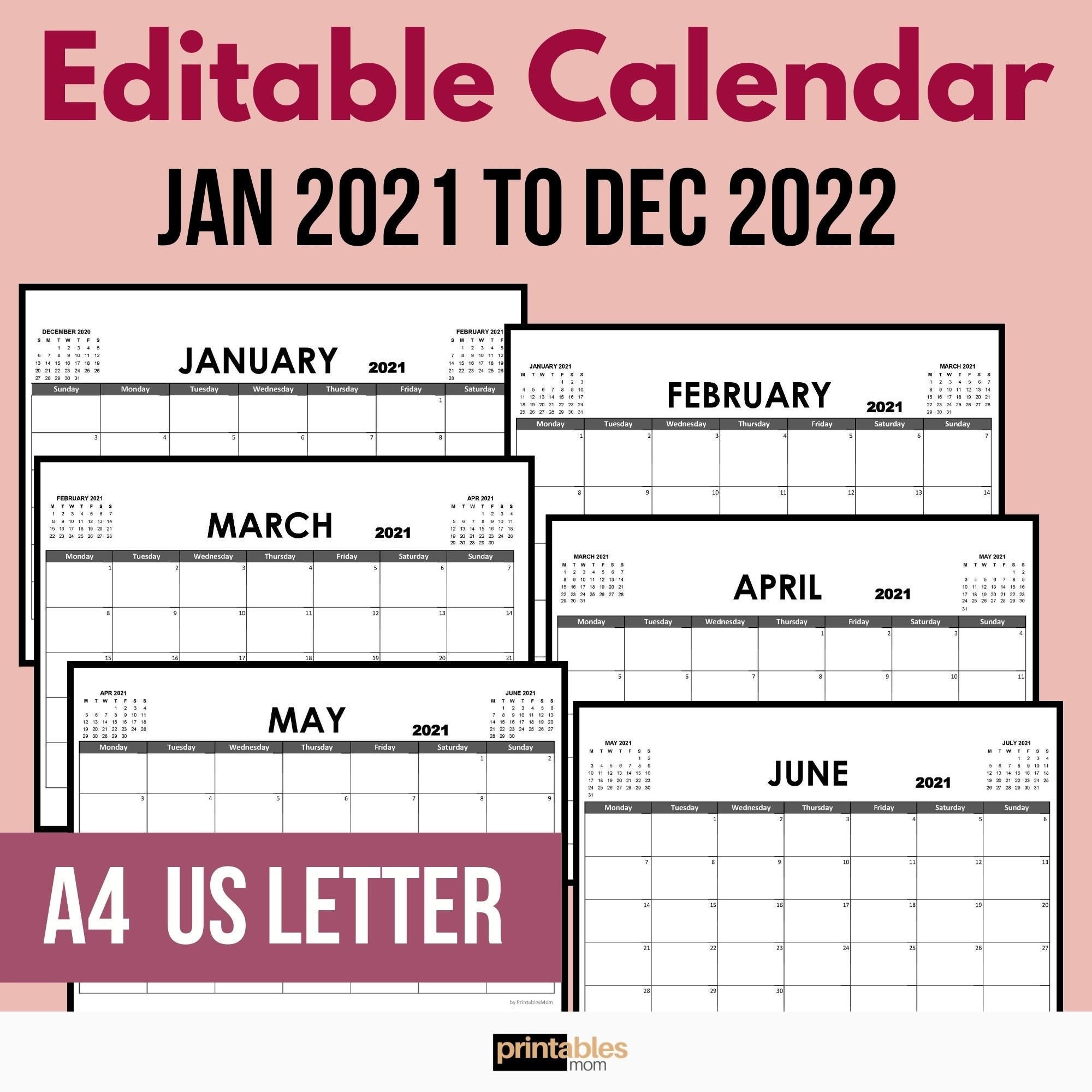 21 22 Editable Calendar Minimalist Calendar Printable Etsy