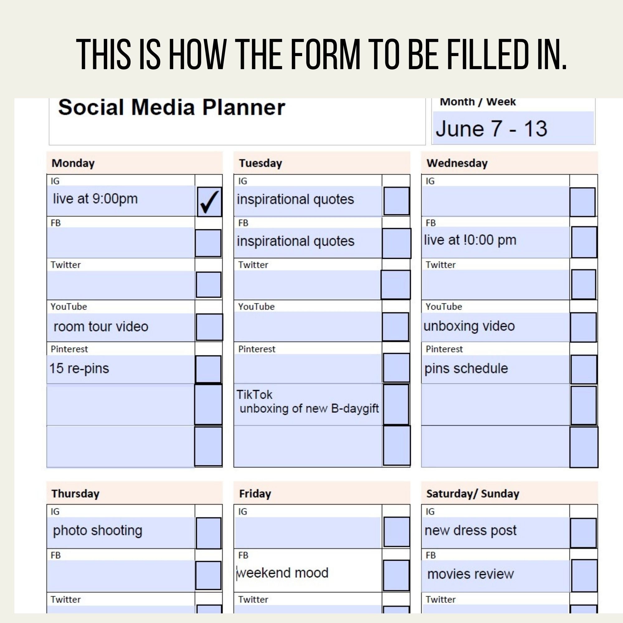 Social Media Planner Weekly Schedule Content Planner | Etsy